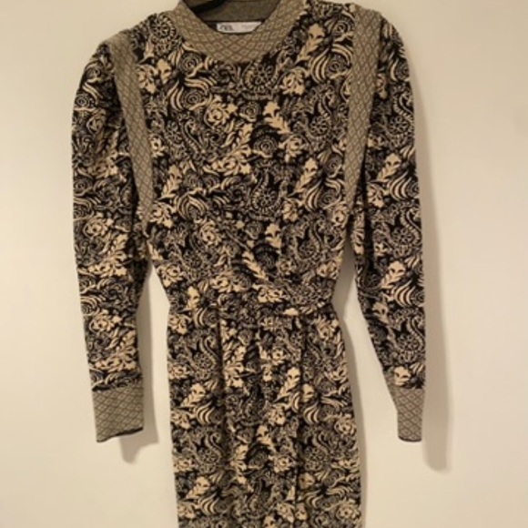 Zara Knit Draped Jacquard Mini Dress Carmel - Picture 9 of 11